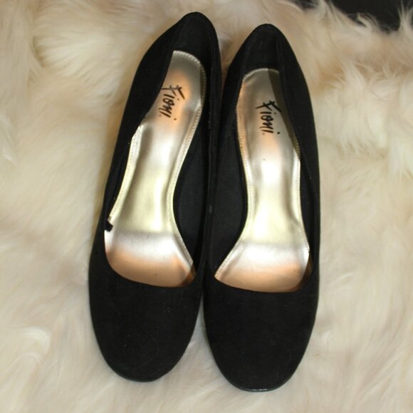 Fioni Mila block 4" heels faux suede black shoes size 9W - Picture 1 of 7